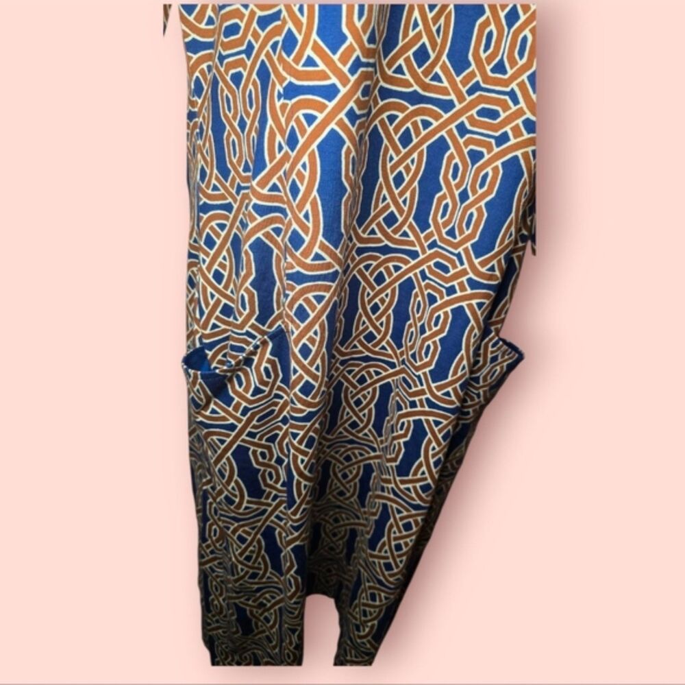 J. McLaughlin Catalina Catalyst Dress Celtic Geometric Pattern Blue/Brown C - Picture 2 of 4